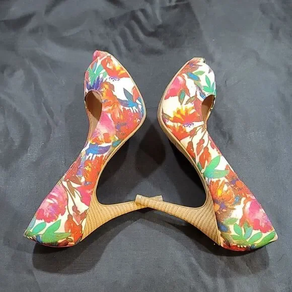 CHRISTIAN SIRIANO PEEP TOE HIGH HEEL STILETTO MULTI-COLOR FLORAL DETAILS PUMP - Picture 14 of 14